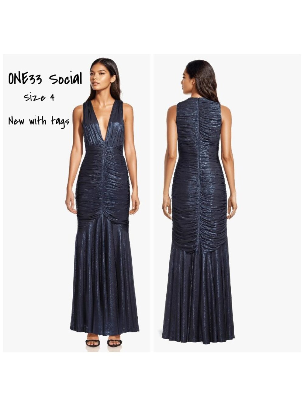 ONE33 Social Mermaid Silhouette Gown in Blue Metallic - Size 4, New with Tags